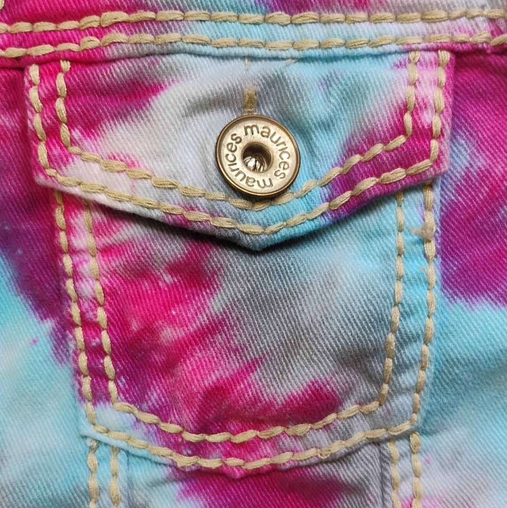 Maurice's Tie Dye Jean Jacket Women's Sz XL Button Down 4 Pocket Design - Picture 6 of 12